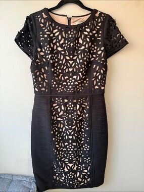 Mauve Black Laser-Cut Mini Dress with Nude Underlay
